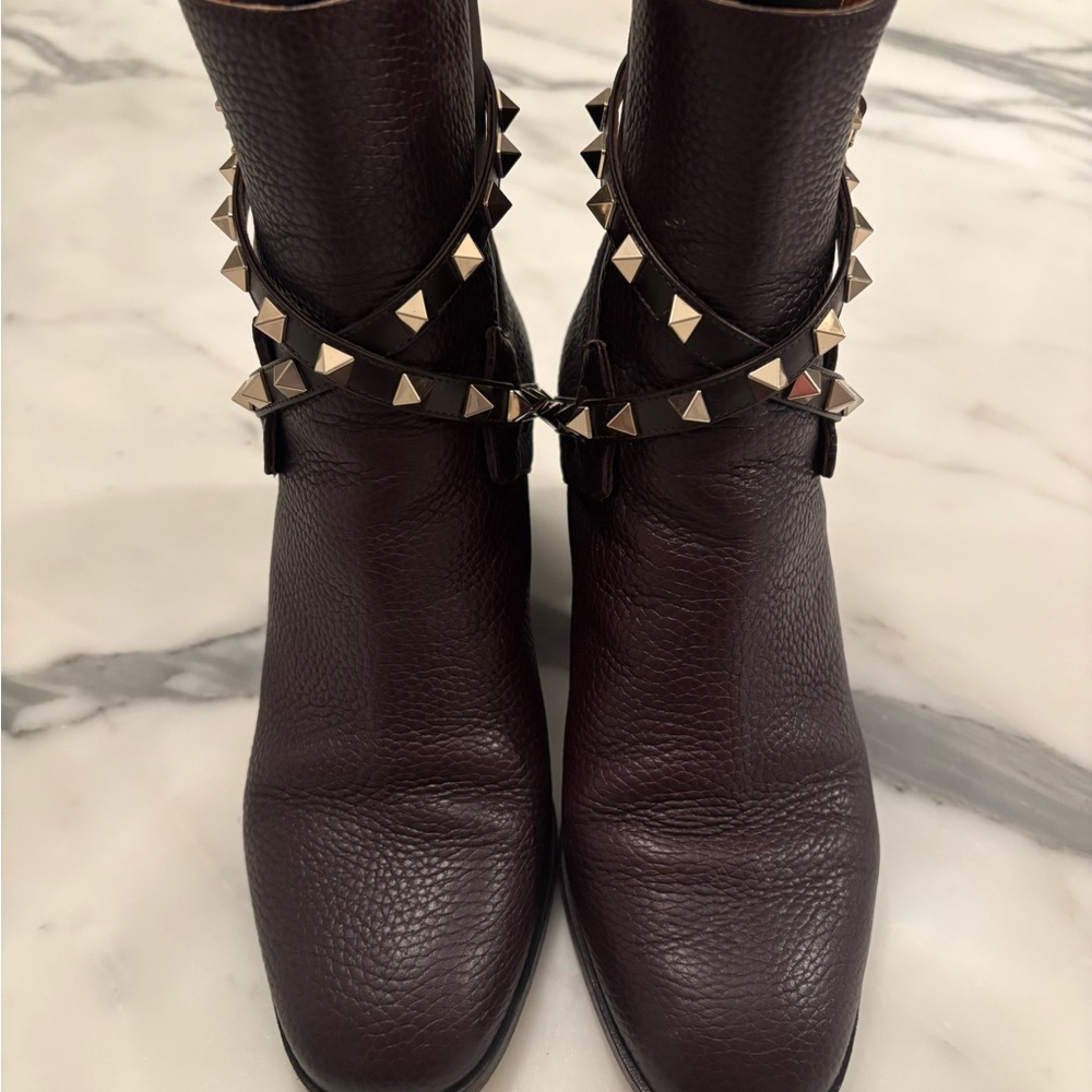 Valentino Garavani Chocolate Leather Studded Booties
